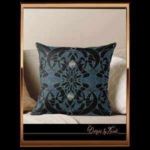Artdeco style throwpillow in magic midnight blue with black vintage Art Nouveau style - decorative ornamental pillow. Abstract and playful antique pattern Jugendstil design cushion cover - Belle Epoque glamour accessories, retro home decor,  classy decorative nostalgic vintagestyle tribal tattoo gifts 